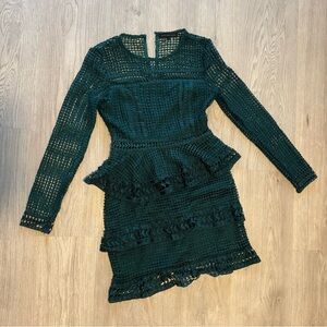 ENDLESS ROSE EMERALD GREEN CROCHET LACE LONG SLEEVE RUFFLE DRESS